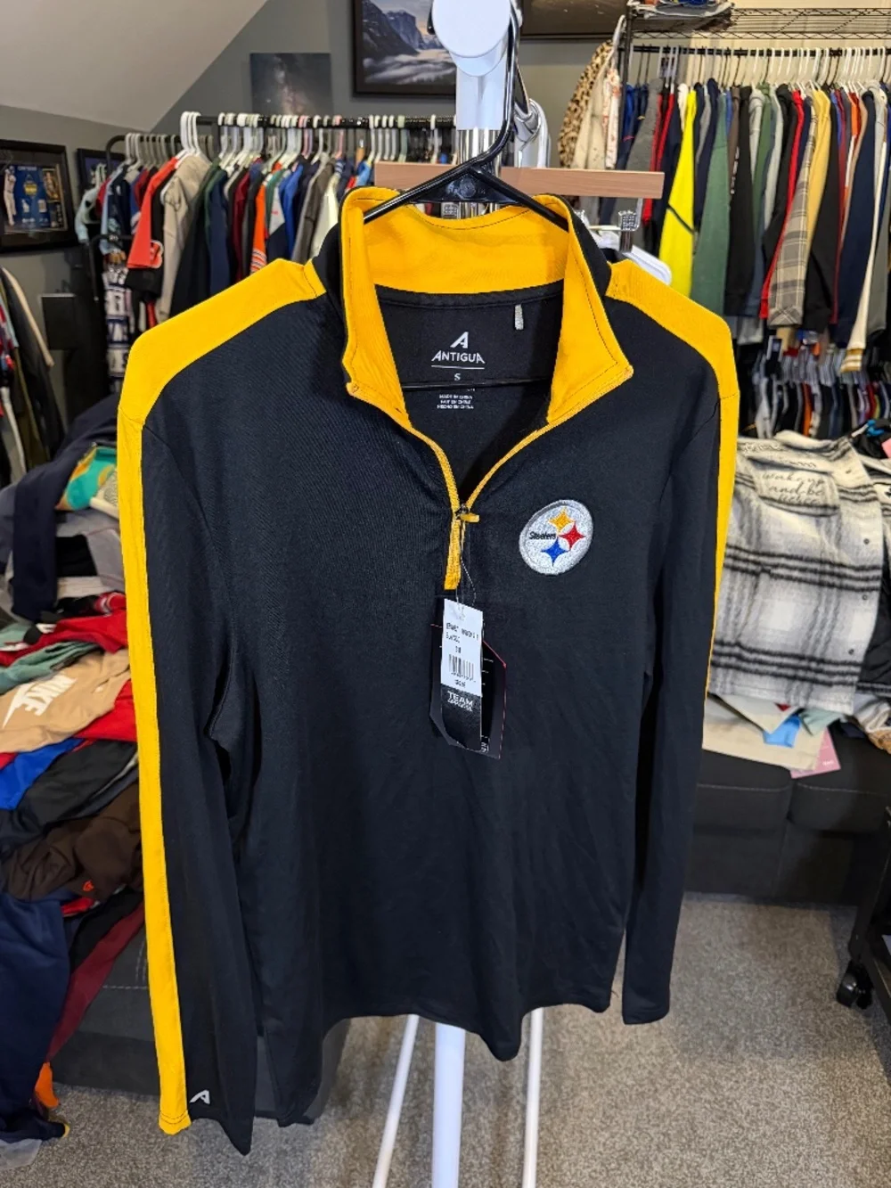 Pittsburgh Steelers Antigua 1/4 Zip Pullover Black Gold Men's Small NWT